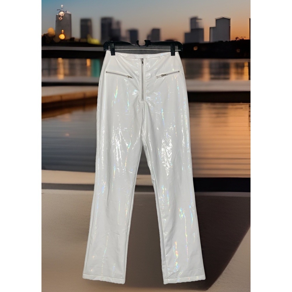 Salty Pants Women M White Soft Faux Leather Faux Pockets‎ Wedding Bride Chic